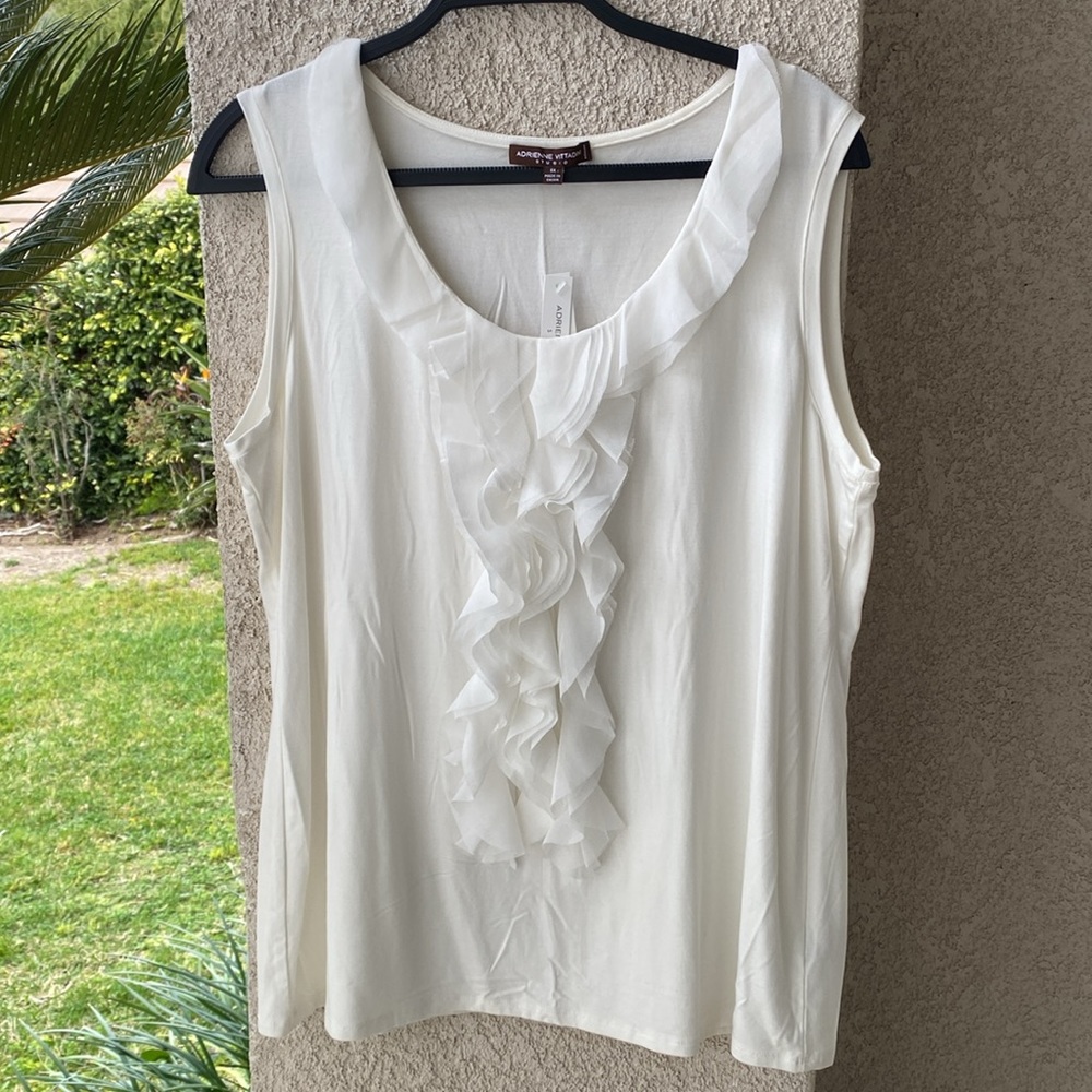 NWT🤍Adrienne Vittadini Studio Ruffle Sleeveless Blouse/Tank | 1X | Color: Ivory